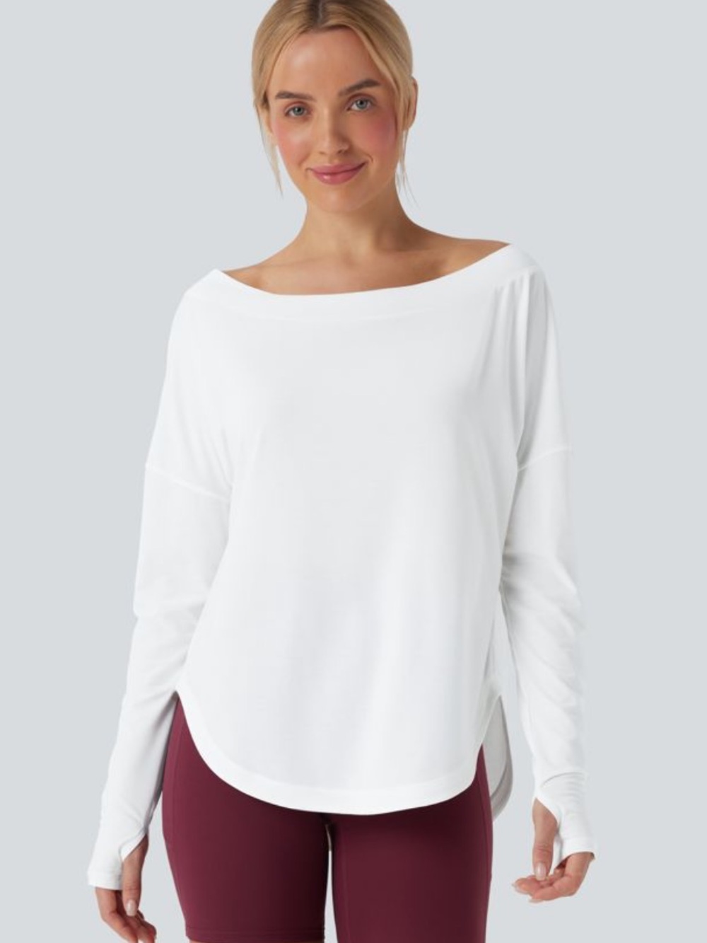 Halara Women’s One Shoulder White Long-Sleeve Thumb Hole Top Medium